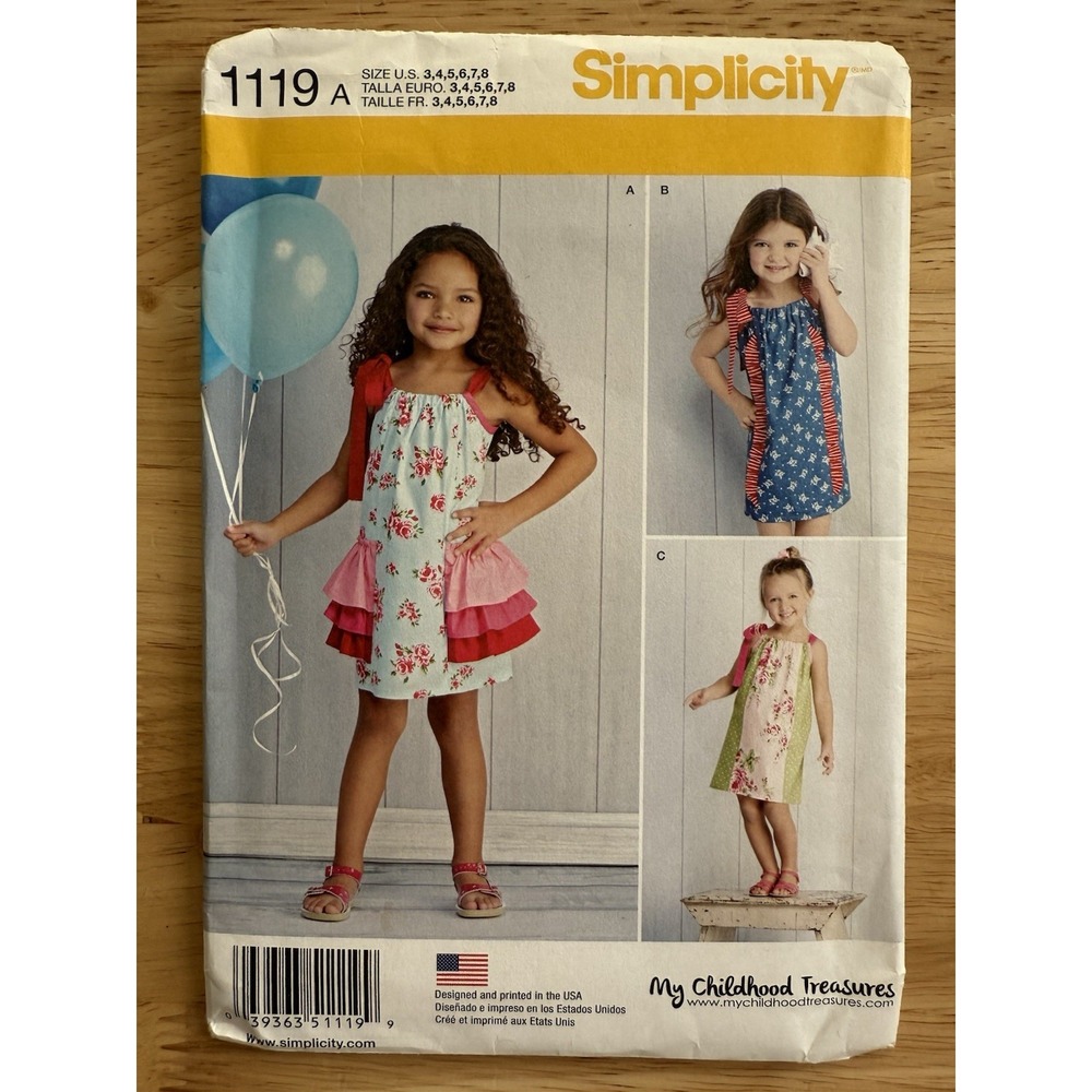 Simplicity 1119 Sewing Pattern Girls Dress Size 3 4 5 6 7 8 Uncut